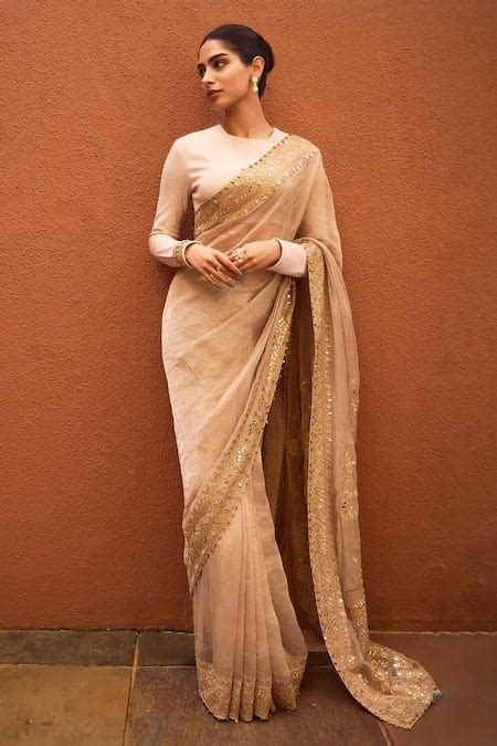 Buy Gold Chanderi Silk, Tissue, Lampi Embroidery, Gaja Kavya Saree With ...