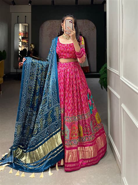 Royal Pink Elegant Gaji Silk Lehenga Set with Digital Print