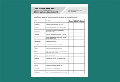 Image result for Identifying Core Values Worksheet