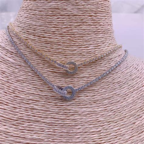 Dual Circle Eternity Solitaire 18K Gold Adjustable Necklace for Women ...