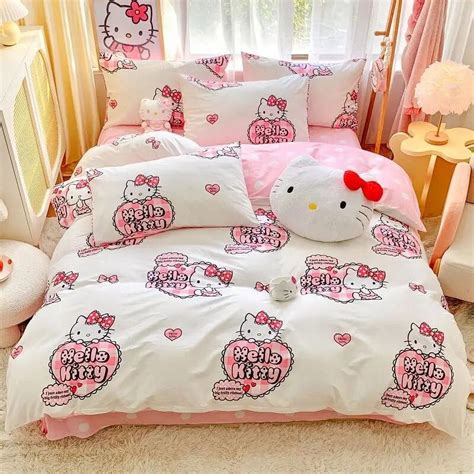 Sanrio Hello Kitty Bedding Set Cute Cotton Four Piece Double Queen Size ...