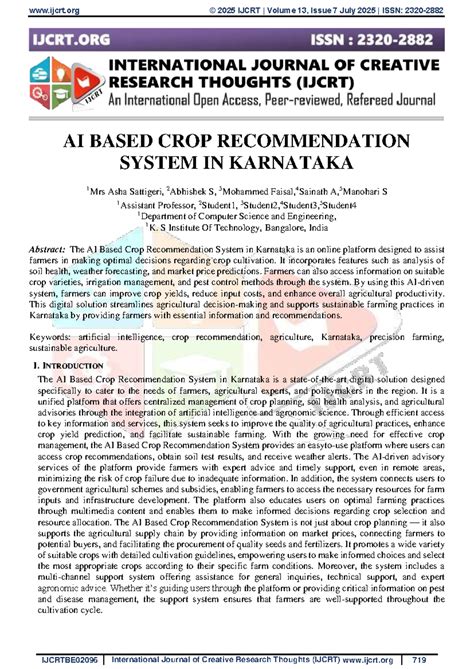 AI-Based Crop Recommendation System in Karnataka - IJCRTBE02096 - Studocu
