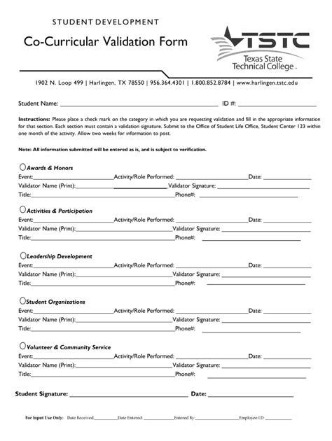 Student Development Co-Curricular Validation Form - Blank Fillable ...
