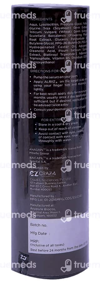 Alriiz Plus Hair Serum 60 Ml - Uses, Side Effects, Dosage, Price | Truemeds