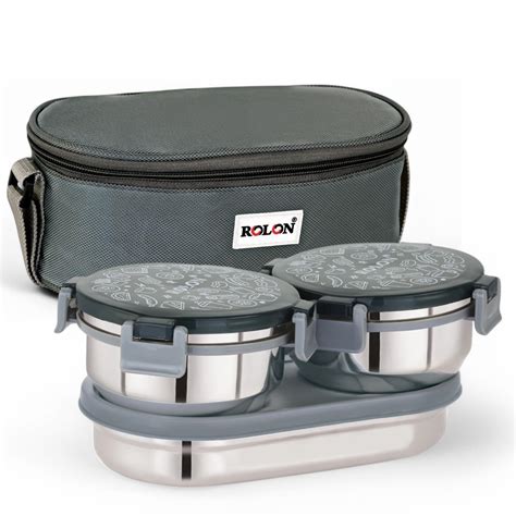 Buy ROLON Lunch Lock Double Decker Grey Leak-Proof Design Portable and ...