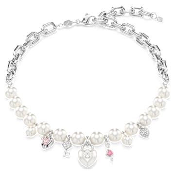 Idyllia necklace, Crystal pearl, Mixed cuts, White, Rhodium plated ...