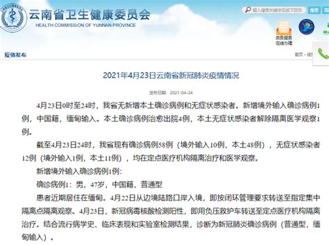 开屏新闻-4月23日，云南新增境外输入确诊病例1例