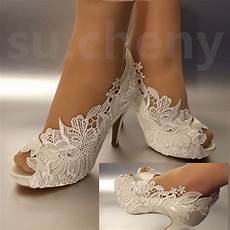 Bridal Shoes Toe by 3 4 Heel White Ivory Silk Lace Open Toe Wedding Bridal Shoes Toe
