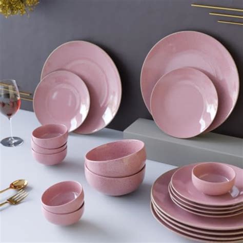 Buy The Earth Store Handcrafted Pink Marble 12 Piece Ceramic Dinner Set ...