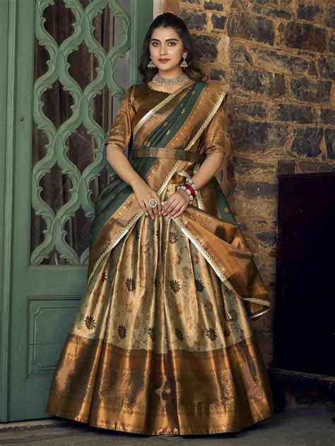 ⚡️Buy Lovely Green Zari Weaving Jacquard Festival Wear Half Saree ...