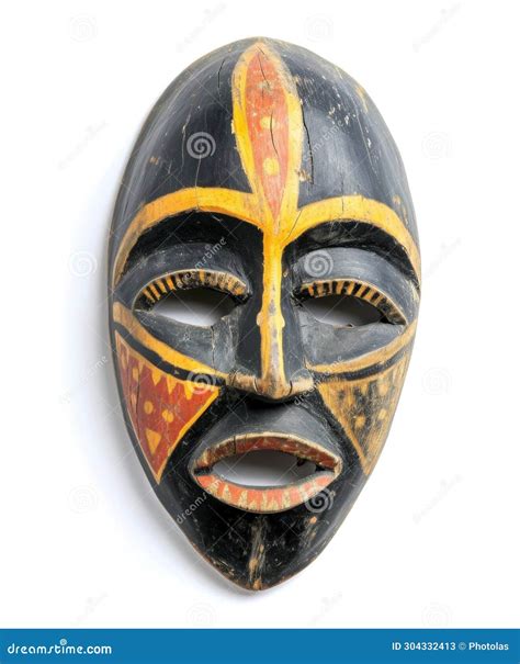 Traditional African Mask with Intricate Colored Details on a White ...
