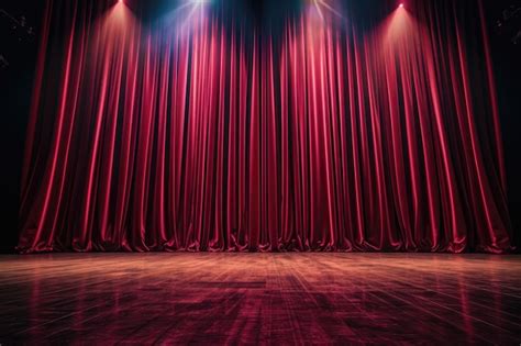Theater stage with maroon red curtain with spotlight art performance ...