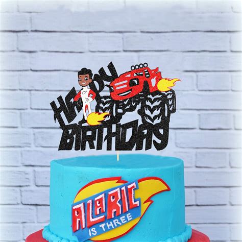 Buy RARITY Glitter Monster Truck Happy Birthday Cake Topper for Blaze ...