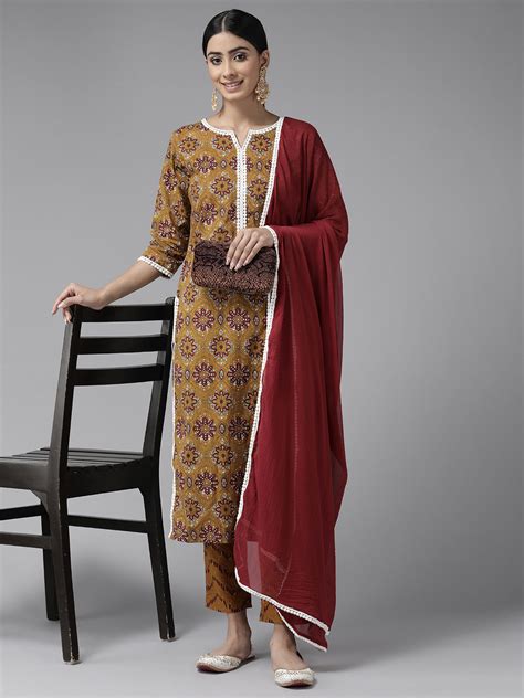 Mustard Ethnic Motifs Printed Pure Cotton Suit Set – Ginni Arora Label