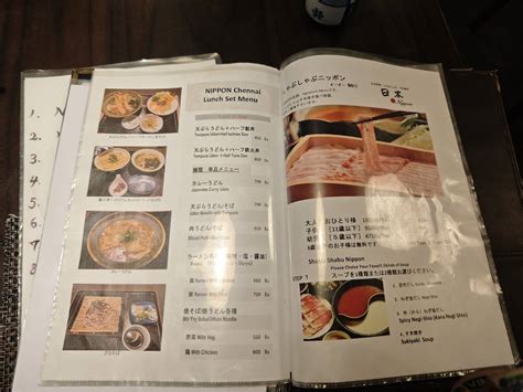 Menu at Nippon Japanese restaurant, Chennai