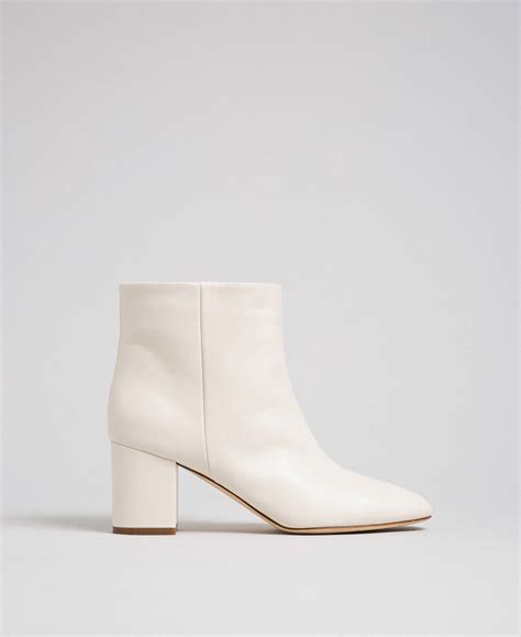 Leather ankle boots Woman, White | TWINSET Milano