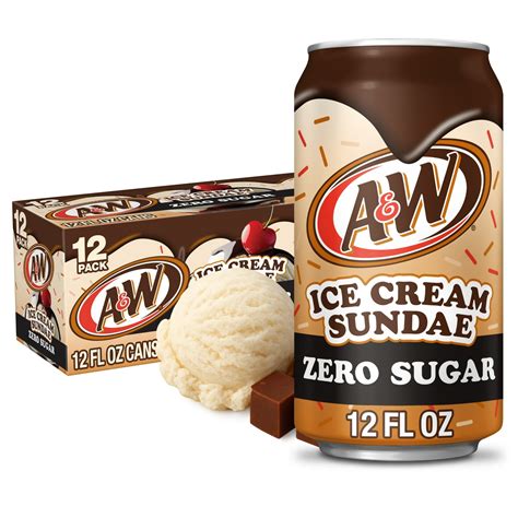 (2 Pack) A&W Ice Cream Sundae Zero Sugar Soda Pop, 12 fl oz, 12 Pack ...
