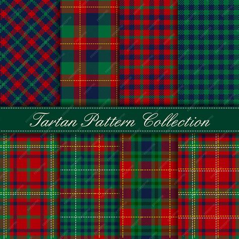 Elegant collection of dark green blue red tartan seamless patterns ...