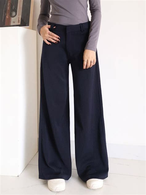 Deep Navy Wide Leg Korean Pants
