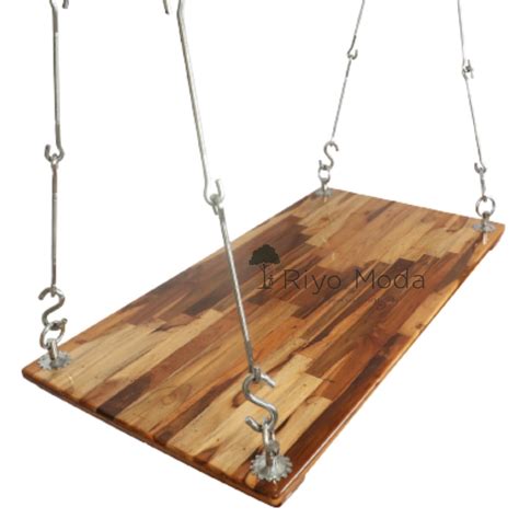 Riyo Moda 2 Seater Hour Glass Patterned Teak Wood Slats Hanging Swing ...