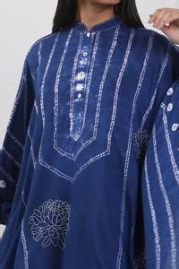 Buy Blue Modal Embroidery Bandeau Neck Tie Dye And Kaftan Tunic For ...