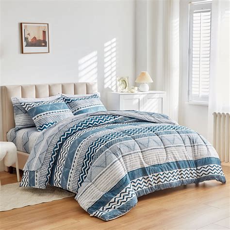 Buy Joyreap 7 Piece Bed in a Bag Queen, Navy Wave and Stripes on White ...