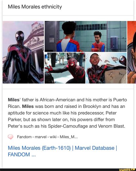 Miles Morales ethnicity Miles' father is African-American and his ...