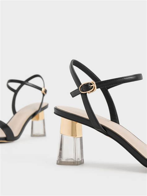 Black Oleana Clear Trapeze Heel Sandals - CHARLES & KEITH IN