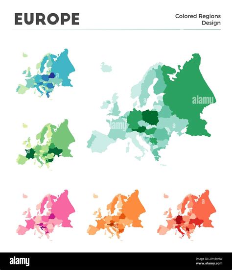 Europe map collection. Borders of Europe for your infographic. Colored continent regions. Vector ...