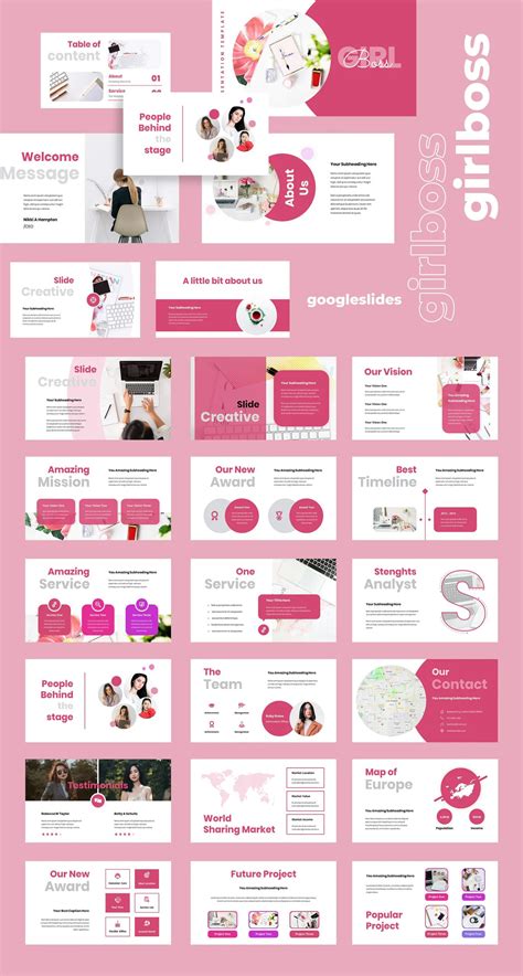 Pink Google Slides Presentation Templates - 50+ Unique Slides | Pink ...