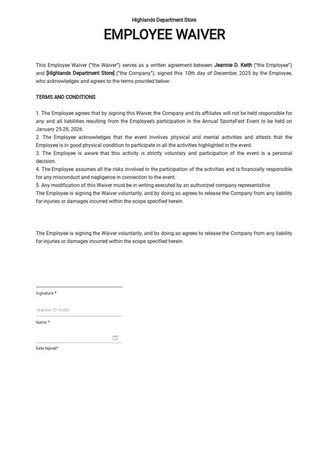 Image result for Waiver Statement Example