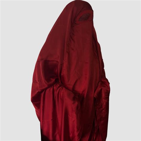 Buy Handmade Red Kashmiri Satin Silk Burqa: Sleeveless Jilbab With Eye ...