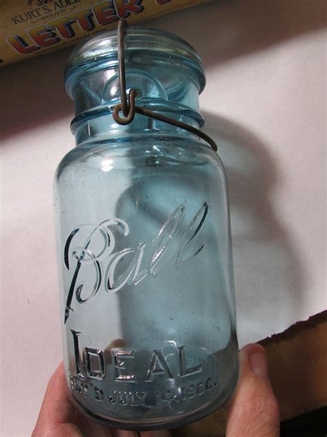 Vintage Qt Ball Ideal Pat July 14 1908 Aqua Mason Canning Jar Blue #7 ...