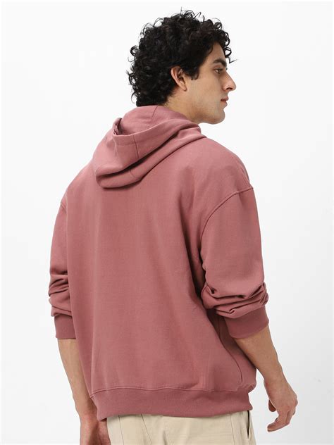 Men's Old Rose Cotton Solid Oversized Hooded Neck Sweatshirt – Urbano ...