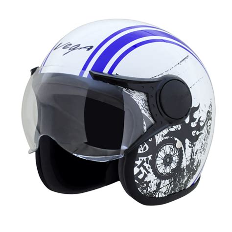 Vega Jet Old School W/Visor White Blue Helmet | Shop Helmets at ...