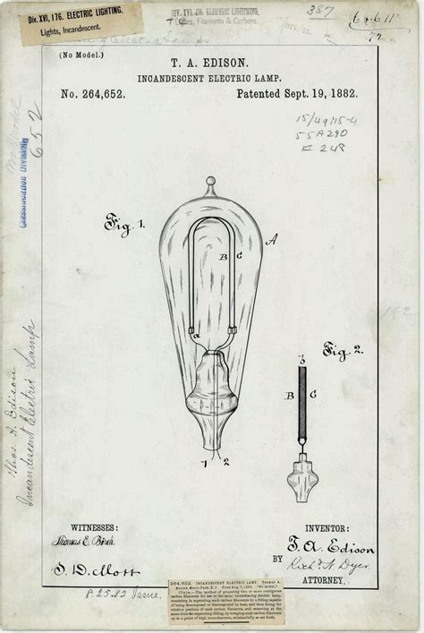 Thomas Edison’s Patent Drawing for the Incandescent Electric Lamp, 1882 – Energy History