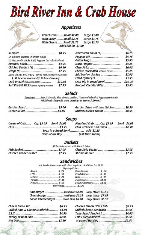 Bird River Inn menus in Middle River, Maryland, United States