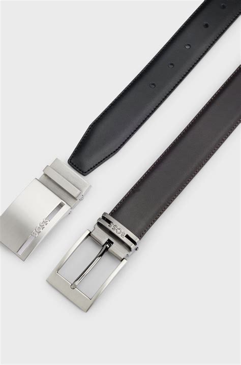BOSS - Reversible belt in Italian leather with interchangeable buckles ...