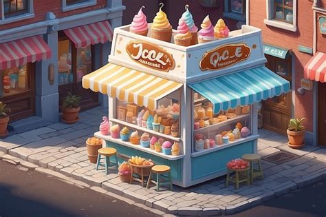 Very detailed tiny cute ice cream vendor | Premium AI-generated image