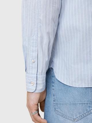 AllSaints Saint Organic Cotton Loose Fit Stripe Shirt, Willow Blue