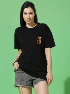 Cloxa Printed Women Round Neck Black T-Shirt - Buy Cloxa Printed Women ...