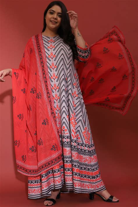 Plus Size Grey Red Alaoka Printed Dress Online in India | Amydus
