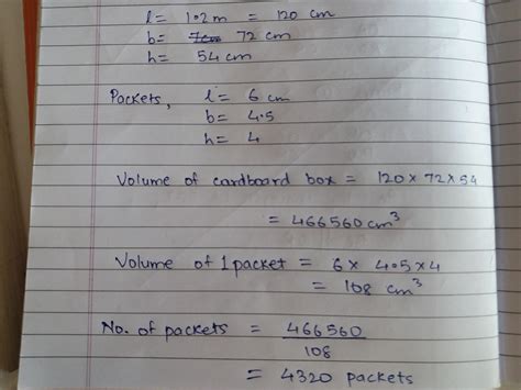 a cardboard box is 1.2 M long 72 cm wide and 54 cm how many joules ...