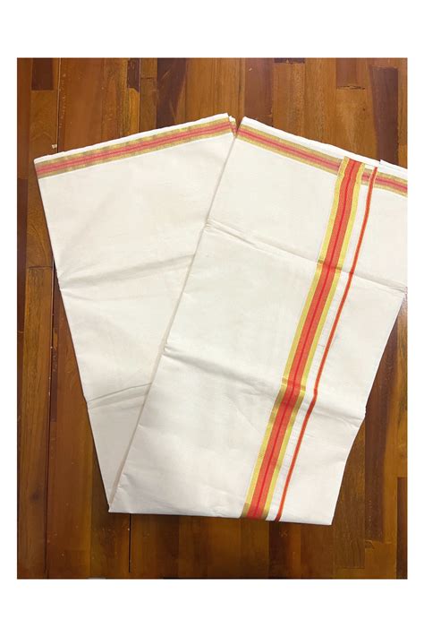 Pure Cotton Kerala Saree with Kasavu and Orange Border – Southloom.com ...