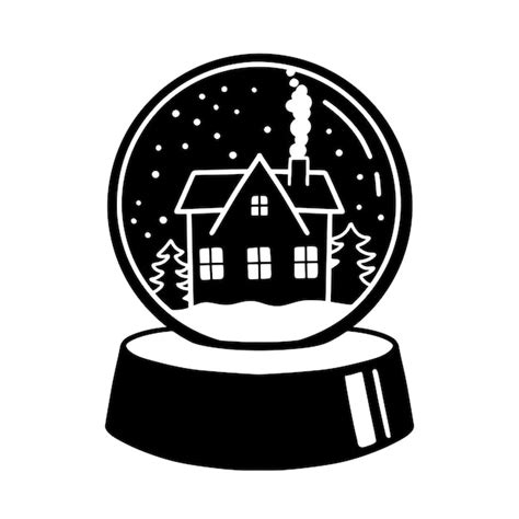 Winter glass snowglobe with house and snow vector glyph illustration ...