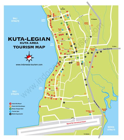 Kuta & Legian Bali Map - Bali Island , Indonesia Tourism Maps