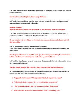 MACBETH ACT ONE EDITABLE PRINTABLE TEST with answers by Brilliantly Lit