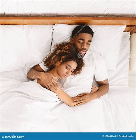 Loving Couple Sleeping in Bed and Hugging Stock Photo - Image of inlove ...