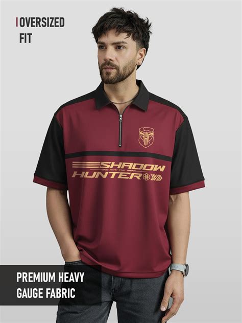 Polo - Shadow Hunter Oversized Polo T-Shirt - Maroon & Black – Crazymonk
