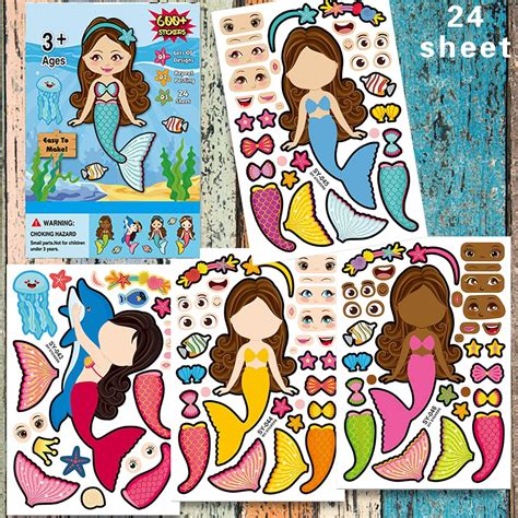 Mocossmy Mermaid Face Mix & Match Stickers - 24 India | Ubuy